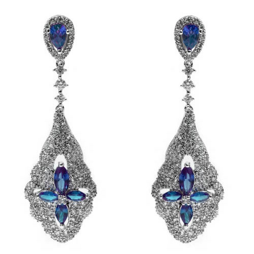 Pendiente Qatar rodiado y circonita azul. Antialérgico