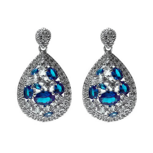 Pendiente Irak. rodiado y pavé circonita azul. Antialérgico