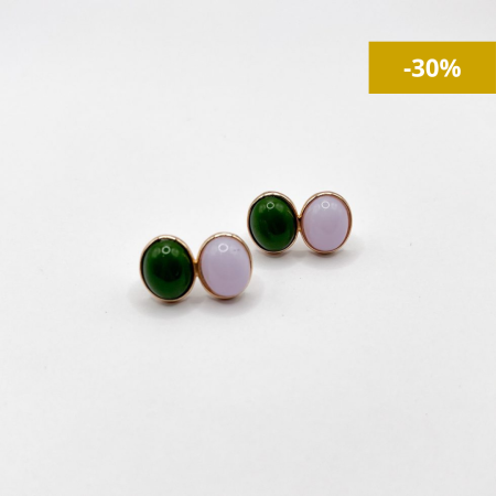 Pendiente ovalado doble jade y calcedonia natural