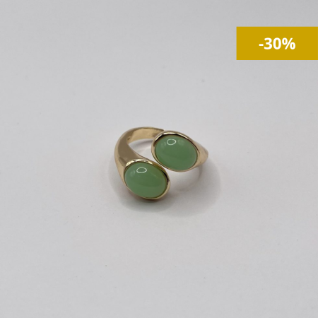 Anillo ovalado ajustable bañado en oro 18k ágata verde natural