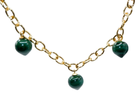 Collar dorado con tres piedras naturales malaquita
