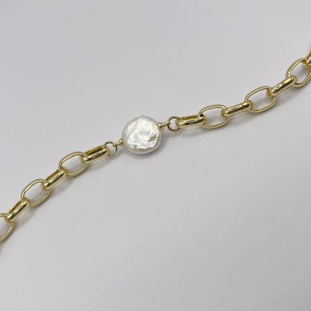 Pulsera bañada en oro 18k perla natural central