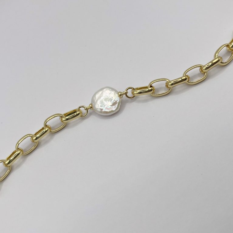 Pulsera bañada en oro 18k perla natural central