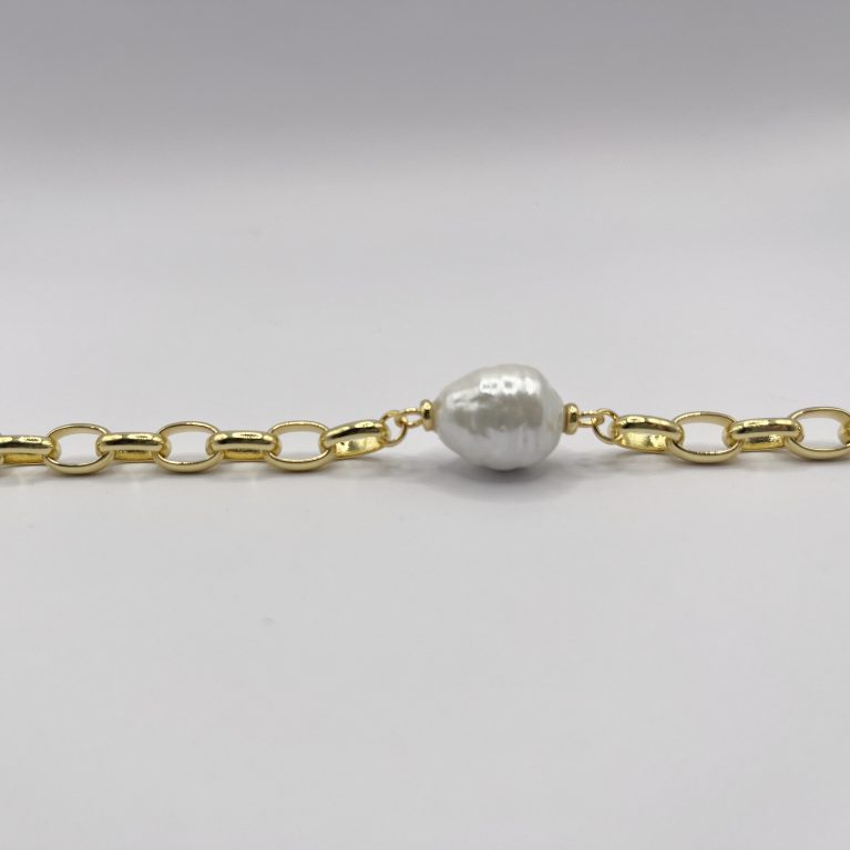 Pulsera bañada en oro 18k perla majorica barroca