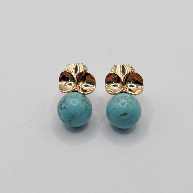 Pendiente de trébol y turquesa natural