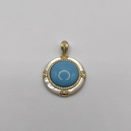 Medallón de nácar, circonita y centro turquesa