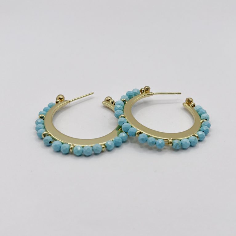 Argolla bañada en oro 18k y polvo de turquesa natural