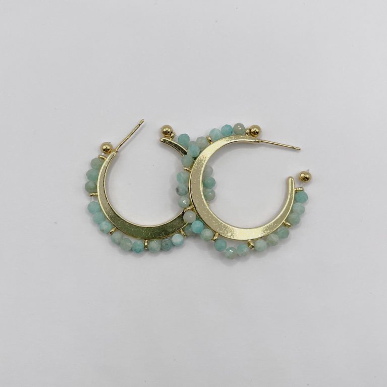 Argolla bañada en oro 18k y ágata verde natural