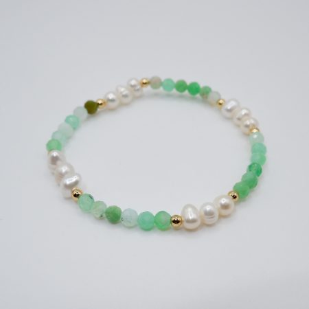 Pulsera elástica, perlas naturales y aventurina verde natural
