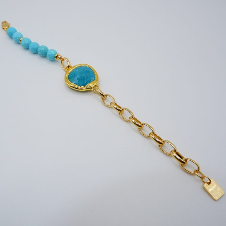 Pulsera bañada en oro con polvo de turquesa natural